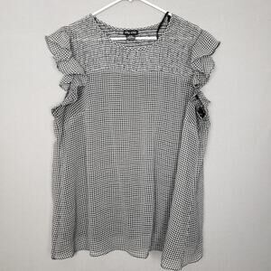 City Chic Plus Size 18 Ruffle Trim Flutter Sleeve Blouse Black White Checkered